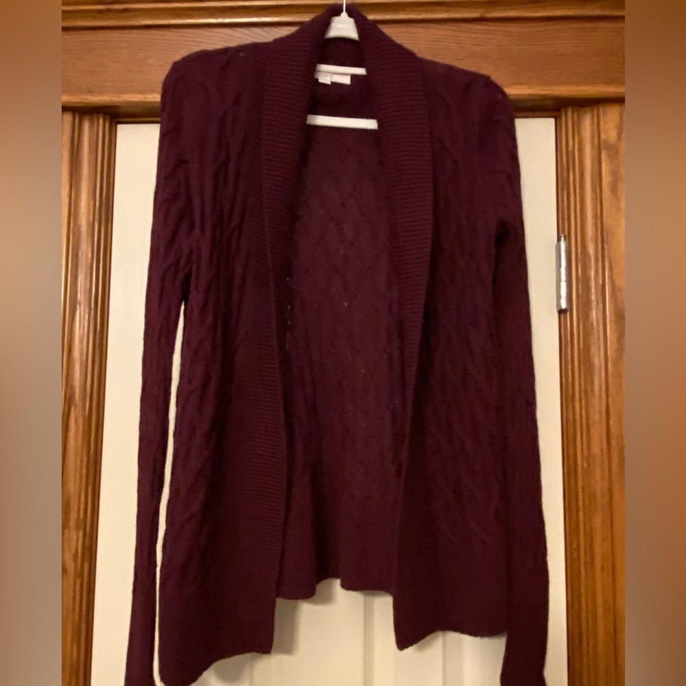 Loft Women's Cable Knit Cardigan Sweater Sz XS Burgundy